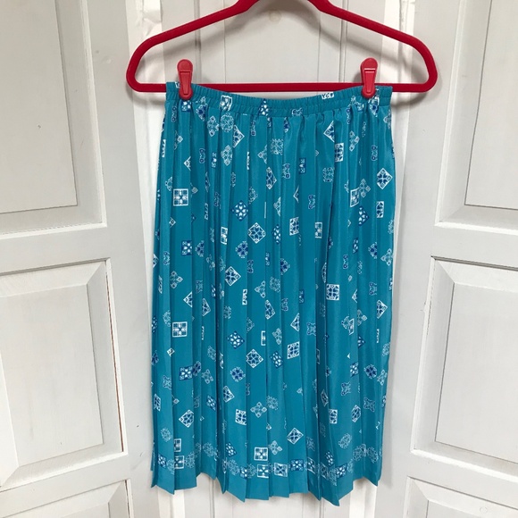 Leslie Fay Vintage Blue Bandana Print Pleated Skirt - Picture 1 of 15